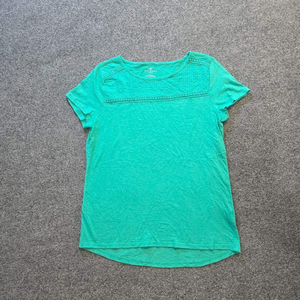 Talbots Top Womens Size Large Petite Green Short Sleeve Round Neck Casual Basic